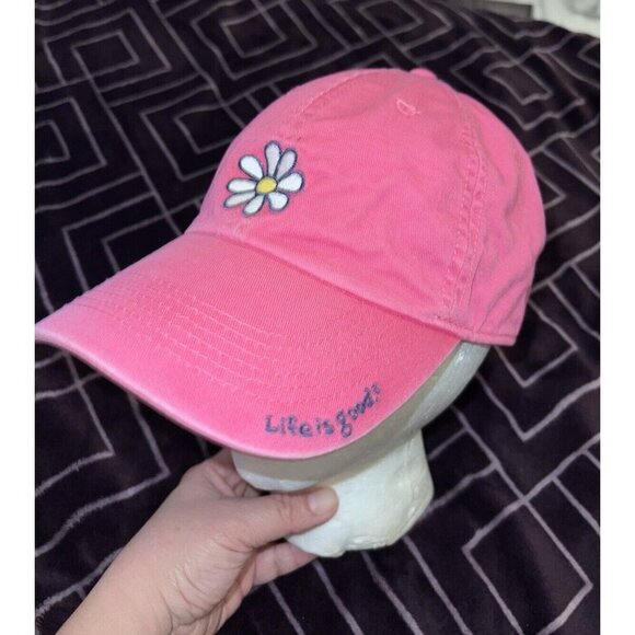 LIFE IS GOOD Pink Adjustable Ball Cap Hat Embroidered Daisy Flower 22 in - Picture 3 of 10